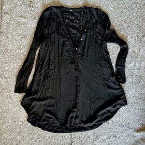 Free People Black Button Up Lace & Gauze Swing Dress w/ Slip XS